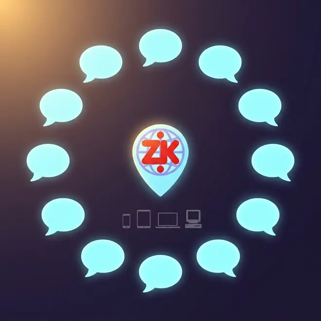 Empty speech bubbles in many writing directions around the ZK pin